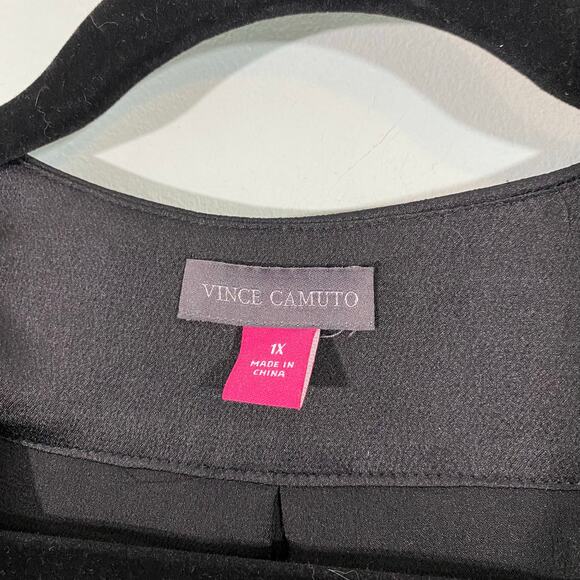 Vince Camuto Women's Black Faux Wrap Satin Like Bell Sleeve Blouse Size 1X NWT - Picture 4 of 9